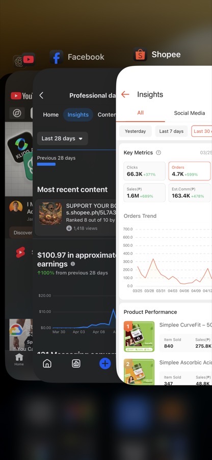 Shopee insights — ₱1.6M sales, ₱163.4K estimated commission