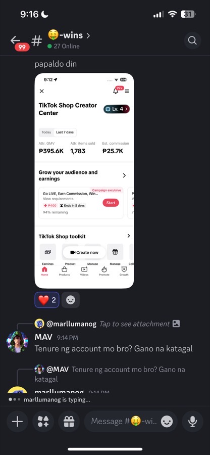 Student win posted in the community wins channel — ₱395.6K GMV