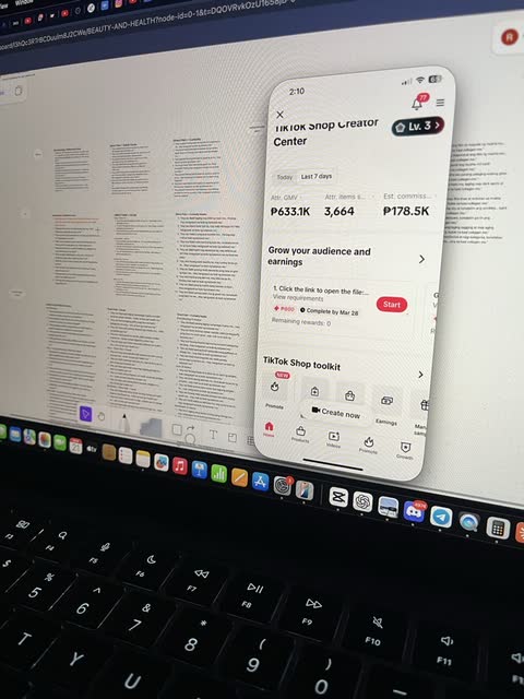 TikTok Shop Creator Center — ₱633.1K GMV, ₱178.5K commission in 7 days