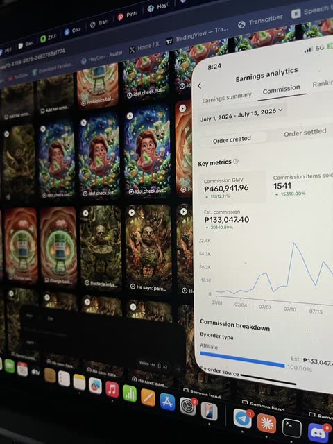 Earnings analytics — ₱460.9K commission GMV, ₱133K estimated commission